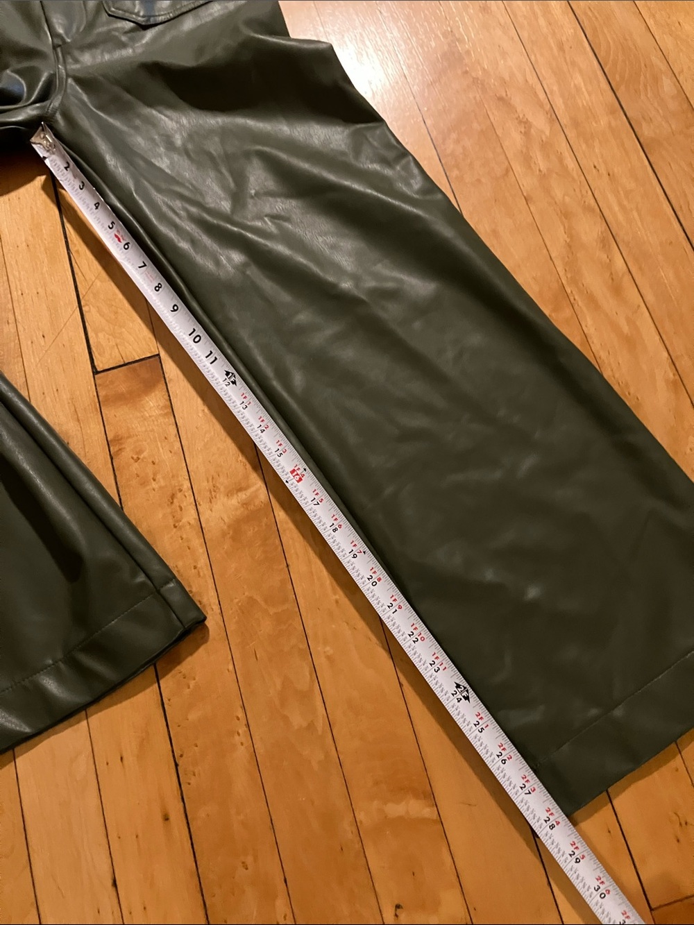 Maeve Colette Wide Leg Faux Cegan Leather Olive Green Cropped Pants 26 Tall - Picture 8 of 11